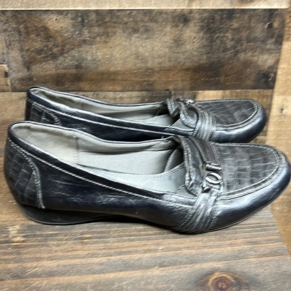 LifeStride Dallas Faux Leather Slip-on Croc Embossed Comfort Loafer Pewter Sz 11